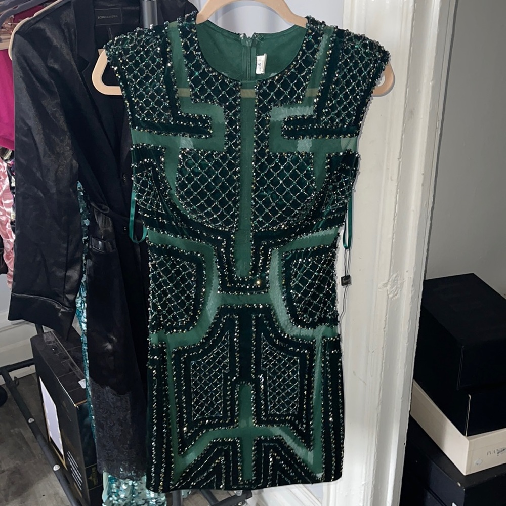 Sivalia Green Crystal Midi Mesh Dress